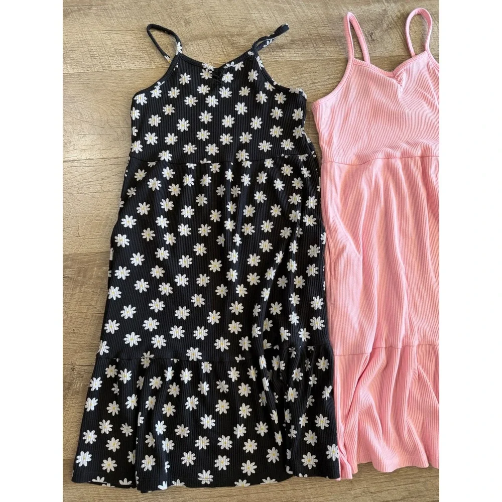 Old Navy Girls Ribbed Cami Dress Set 2pk Daisy Floral Pink Black Size L 10-12